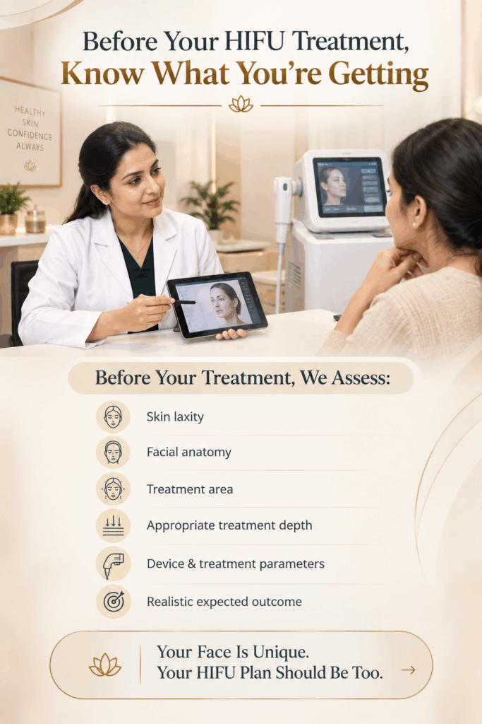 Dermatologist consultation and personalized HIFU treatment for facial skin tightening in Chennai