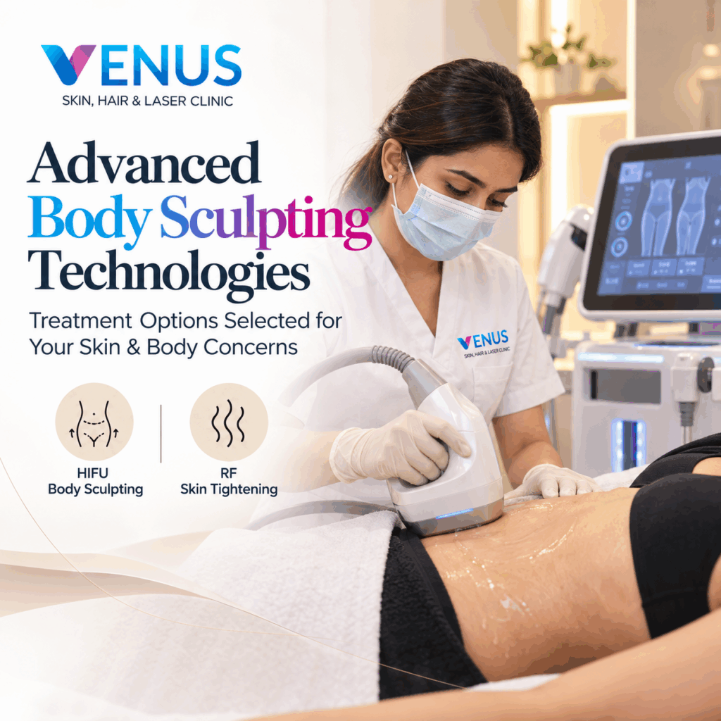 HIFU and radiofrequency body contouring treatment options at Venus Skin Clinic in Chennai