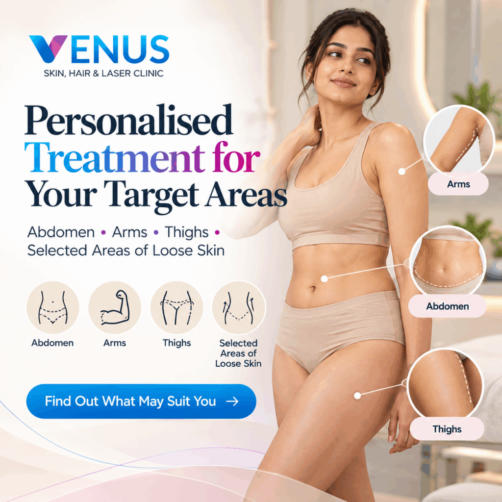 Body contouring consultation for abdomen, arms and thighs at a Chennai skin clinic