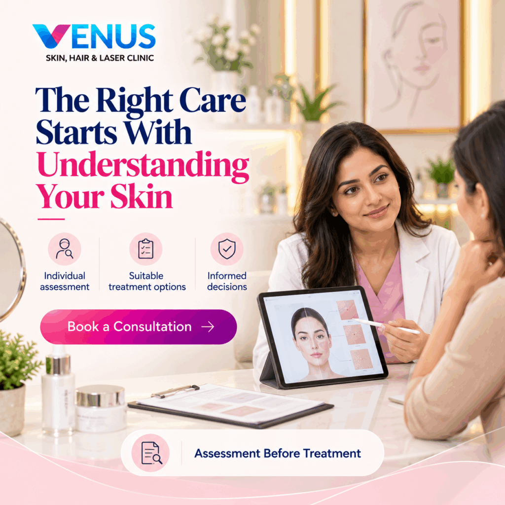 Skin assessment and personalised treatment planning concept at a dermatology clinic in Chennai
